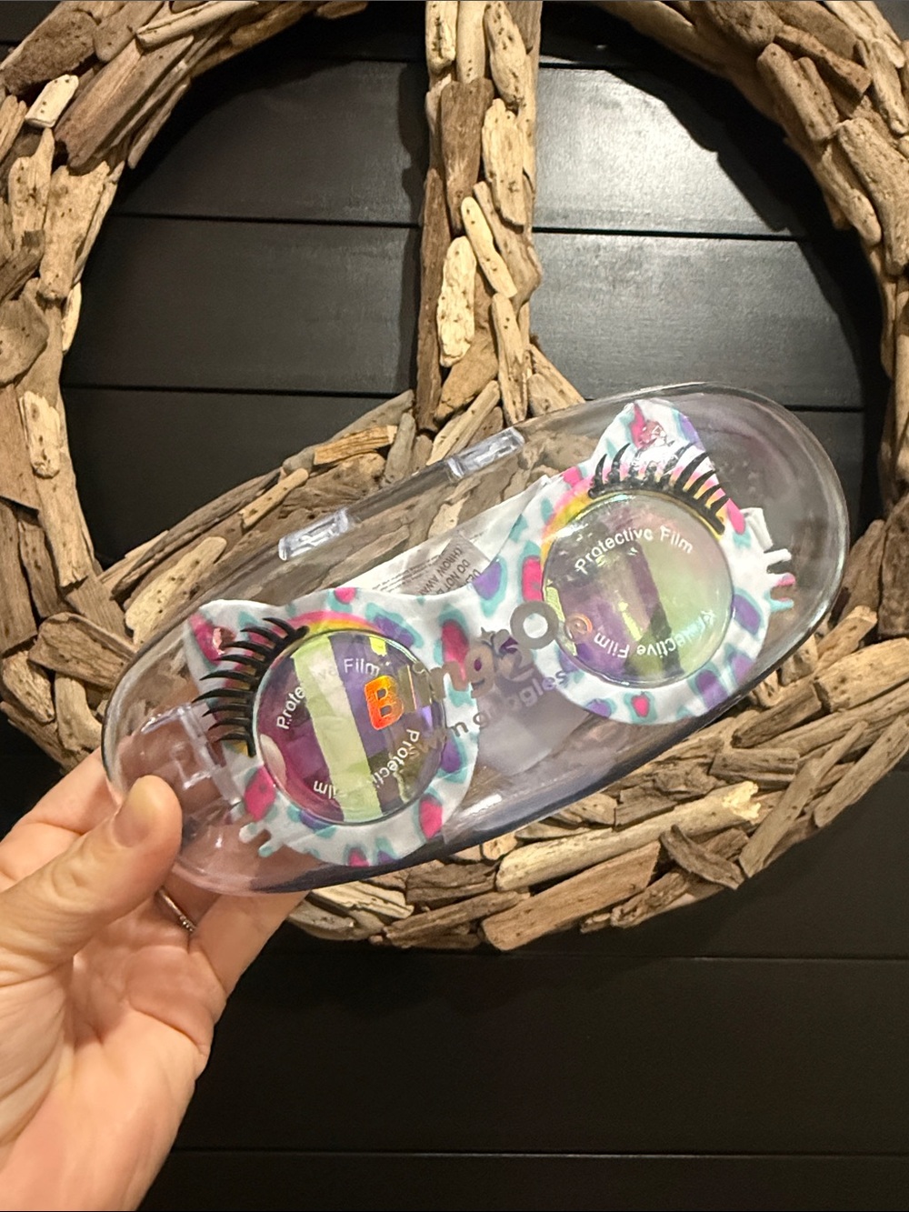 Kids Swim Goggles with Colorful Eyelash Design - Bling2o - Purple/Blue Leopard